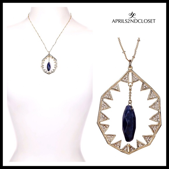 SWAROVSKI PAVE CRYSTAL LAPIS STONE LONG NECKLACE - Picture 8 of 8